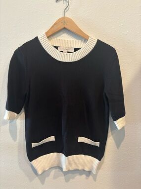 LOFT Black and White Crewneck Short-Sleeve Sweater small